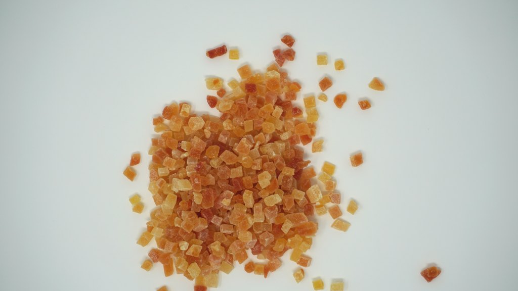 Papayawürfel 5 oder 10 mm oder 3–7 mm, Draufsicht