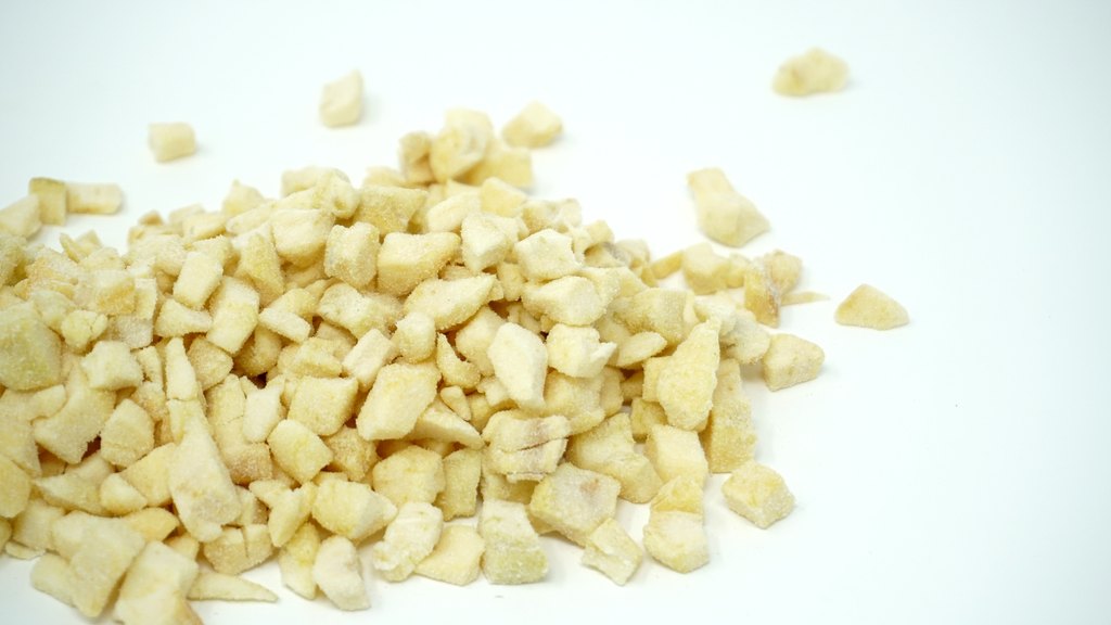 Geschwefelte Apfelwürfel, Seitenansicht